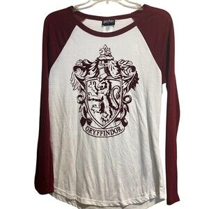 Harry Potter Gryffindor Lion Crest Raglan Long Sleeve T-Shirt Maroon White XL